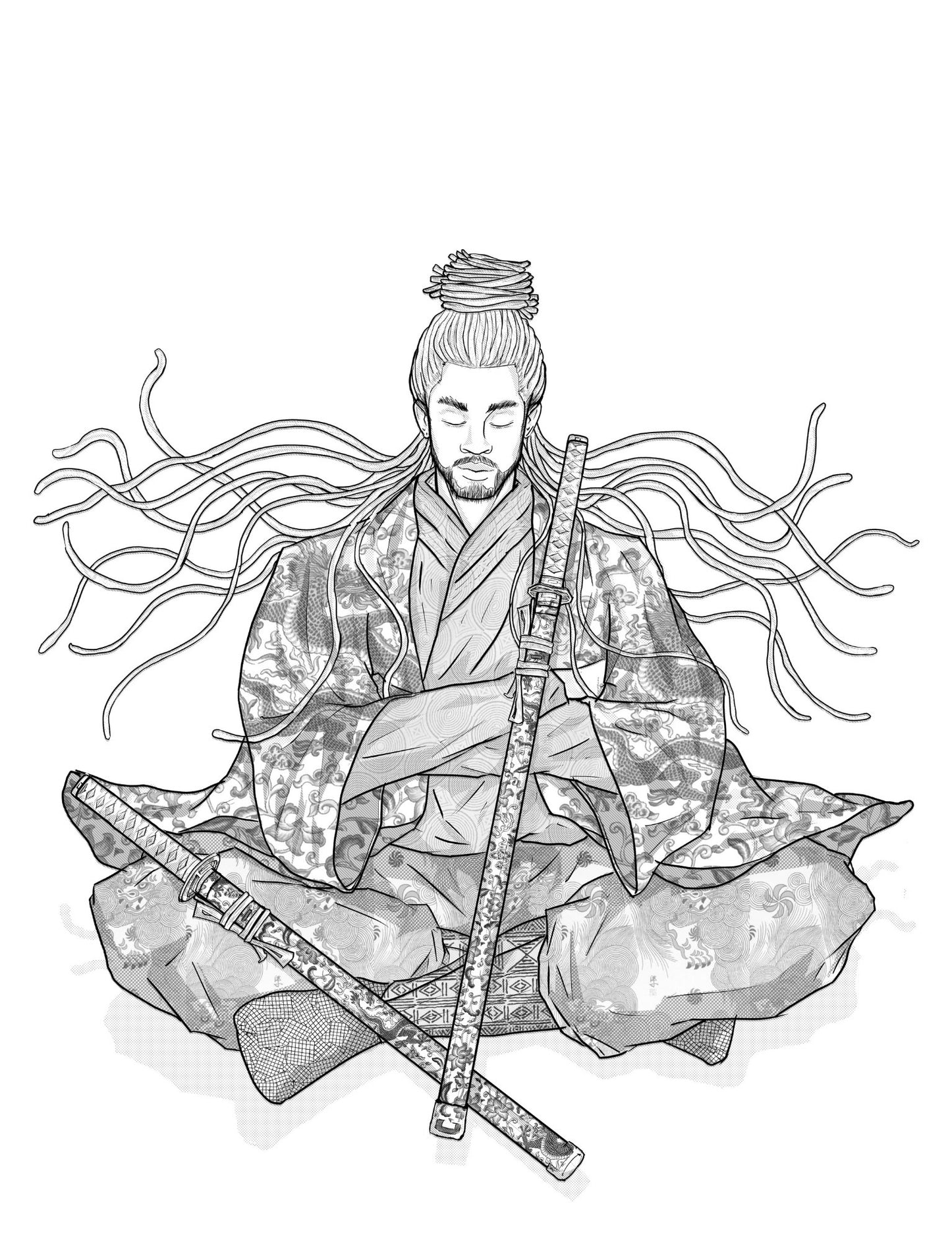 Black Samurai Coloring Book - KamonSherriff