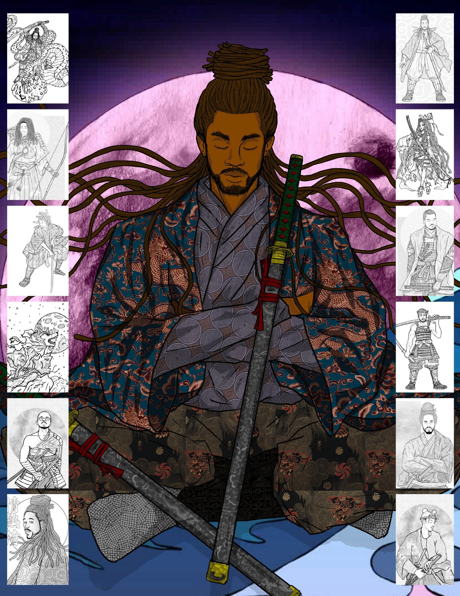 Black Samurai Coloring Book - KamonSherriff